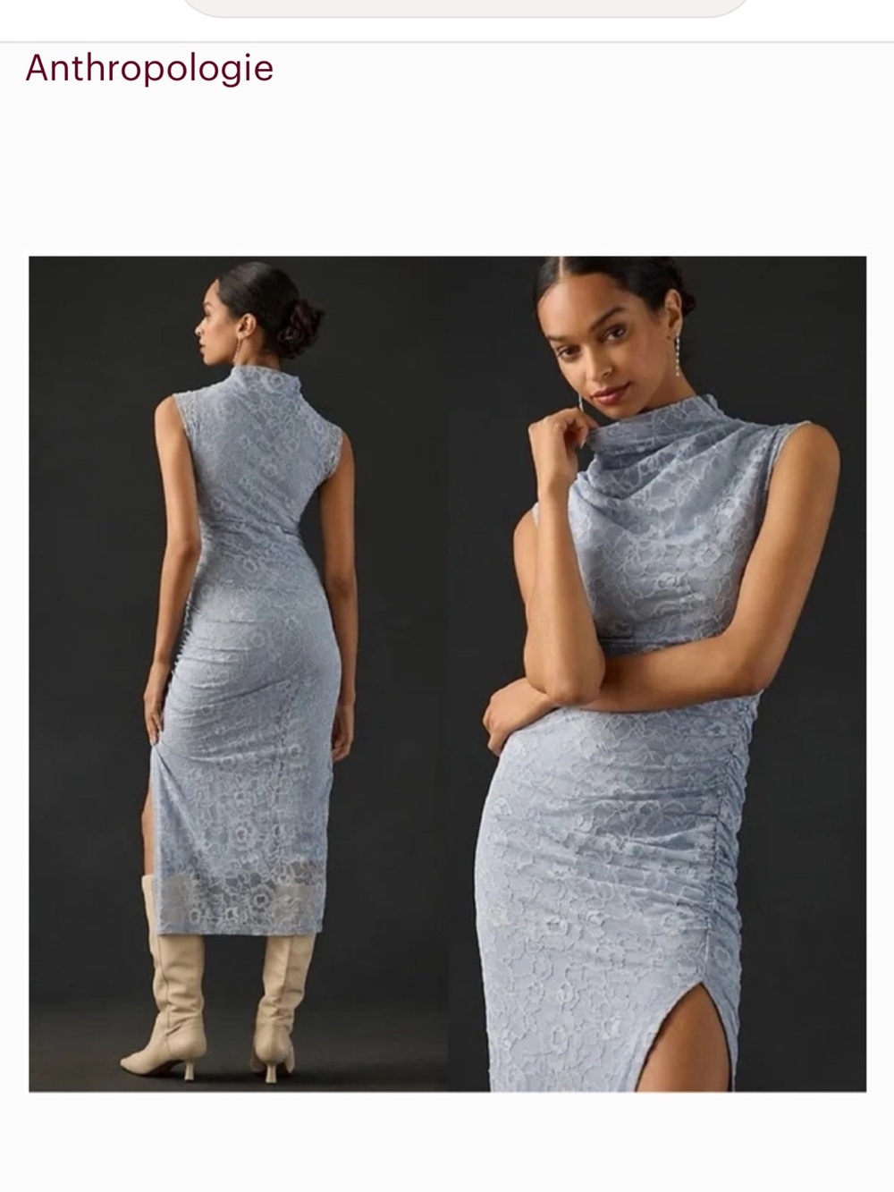 Anthropologie Pale Blue Lace Cowl-Neck Midi Dress